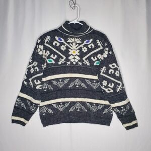 Kitty Hawk 80s Sweater XL Black White Monochrome Oversize Mock Aztec Western